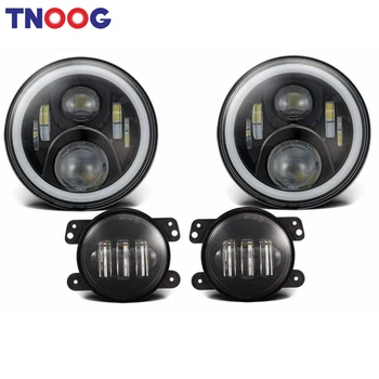 

For 2007-2017 Jeep Wrangler JK JKU 7Inch Led Headlights With White DRL Amber Turn Signal + 4Inch Front Bumper Led Fog Lights