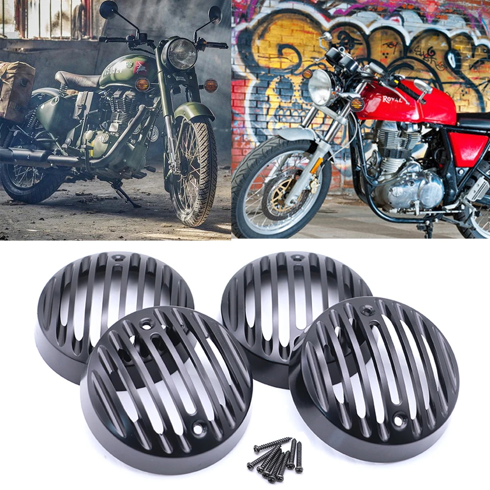 4Pcs Moto Indicatori Di Direzione Indicatore Luminoso Griglia Di Copertura Retro Tappi Per Royal Enfield Classic 500 Pegasus Desert Storm Squadron