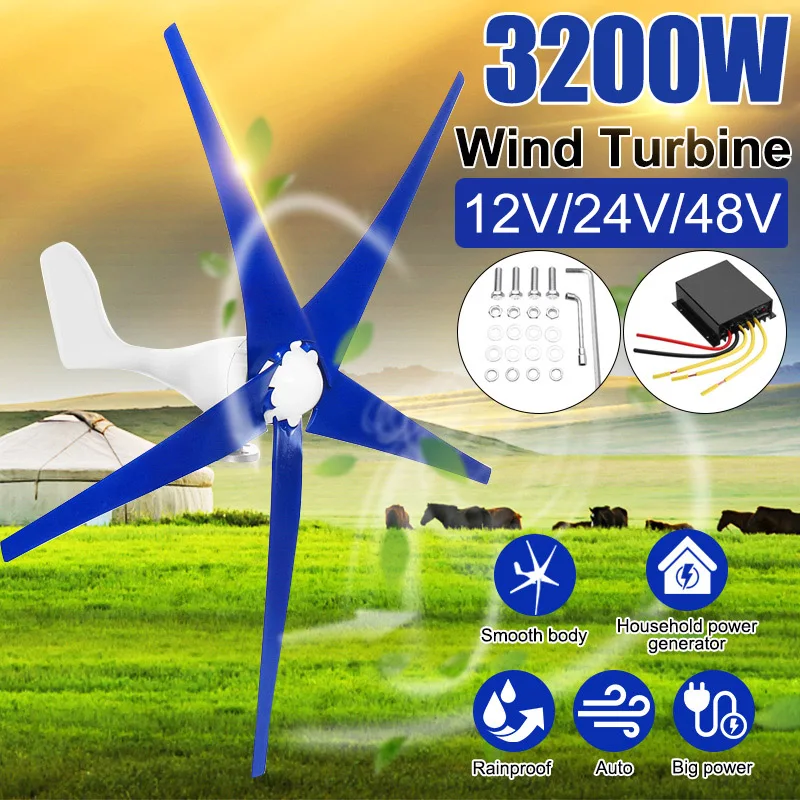 

3200W 12V/24V 48V 3/5 Nylon Blades Fiber Wind Turbines Generator Fit with Wind Controller Gift for Home lights Or Boat