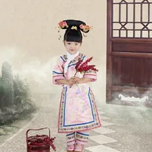 Чэнь Сян gege маленькой принцессы розовый костюм для Обувь для девочек династии Цин qifu летние шорты с длинными рукавами костюм Hanfu