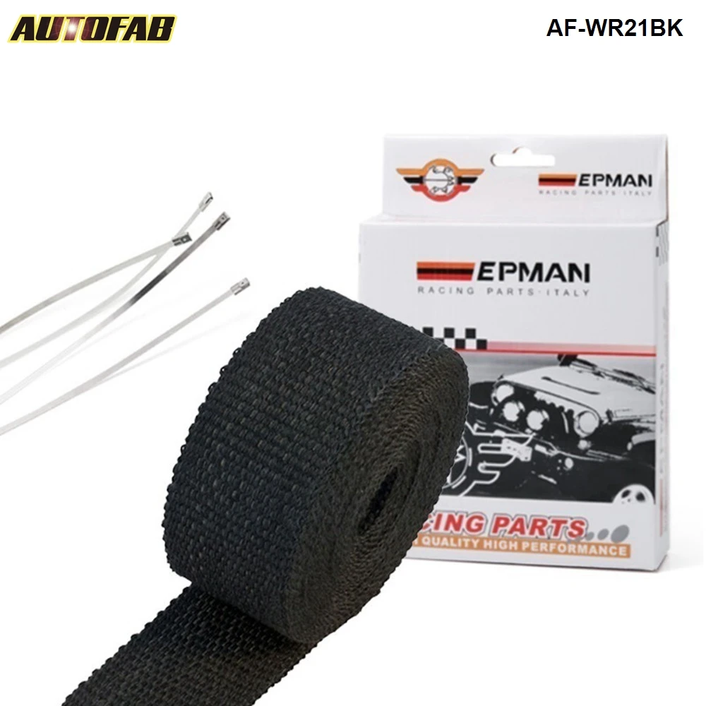 Black Turbo Manifold Heat Exhaust Thermal Wrap Tape + Stainless Ties 2"X25" For Honda Civic EK9 2/3/4Dr AF-WR21BK