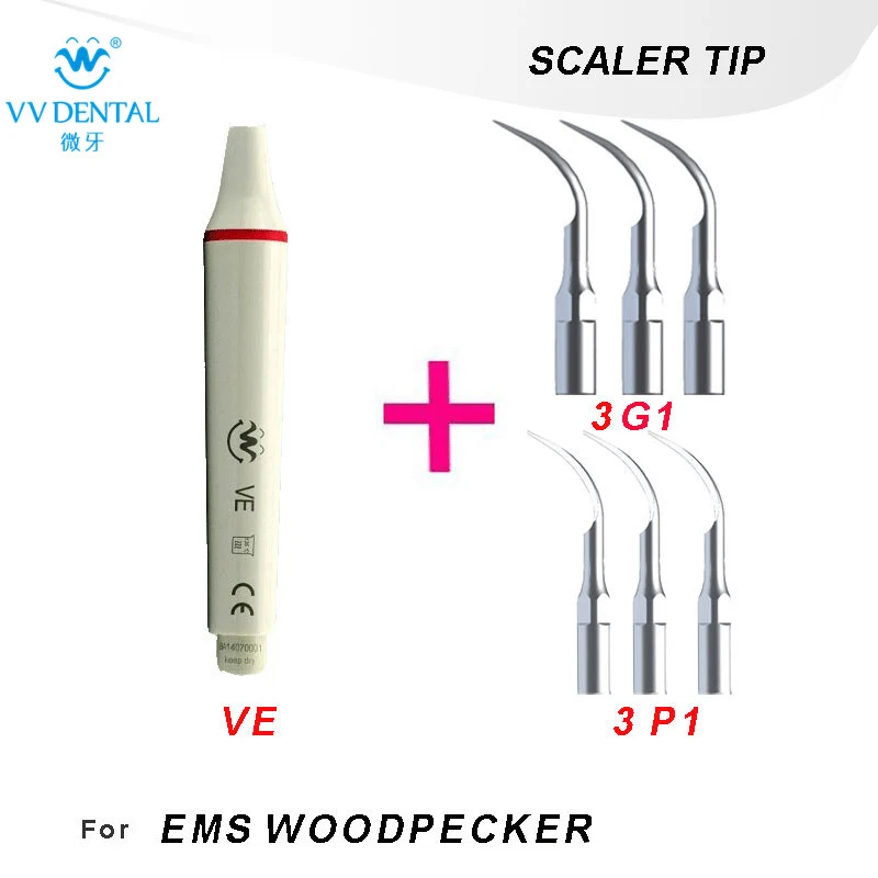 Ultrasonic Dental Scaler Handpiece and scaling Tips Fit WOODPECKER/EMS