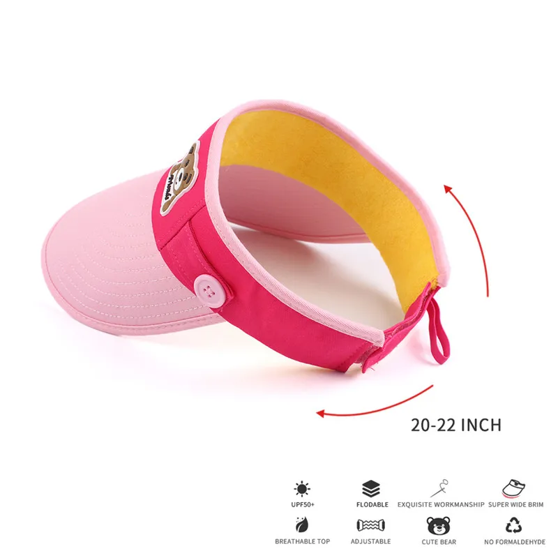 Empty Visor Hat Kids Boys Summer Sun Hats Toddler Girls Wide Brim Beach Cap Adjustable Size with Cute Bear Floppy Hat UV Protect