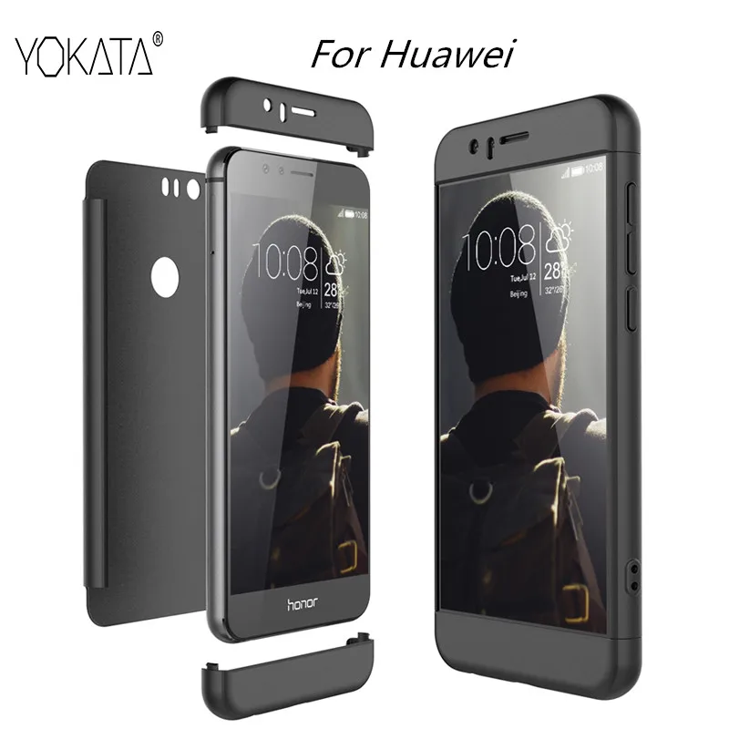 

Luxury Hard PC Case For Huawei Honor 8 9 6x mate 9 P8 Lite P9 P10 PLUS Case 3 in 1 bumper cover Black Ultra thin 360 protection