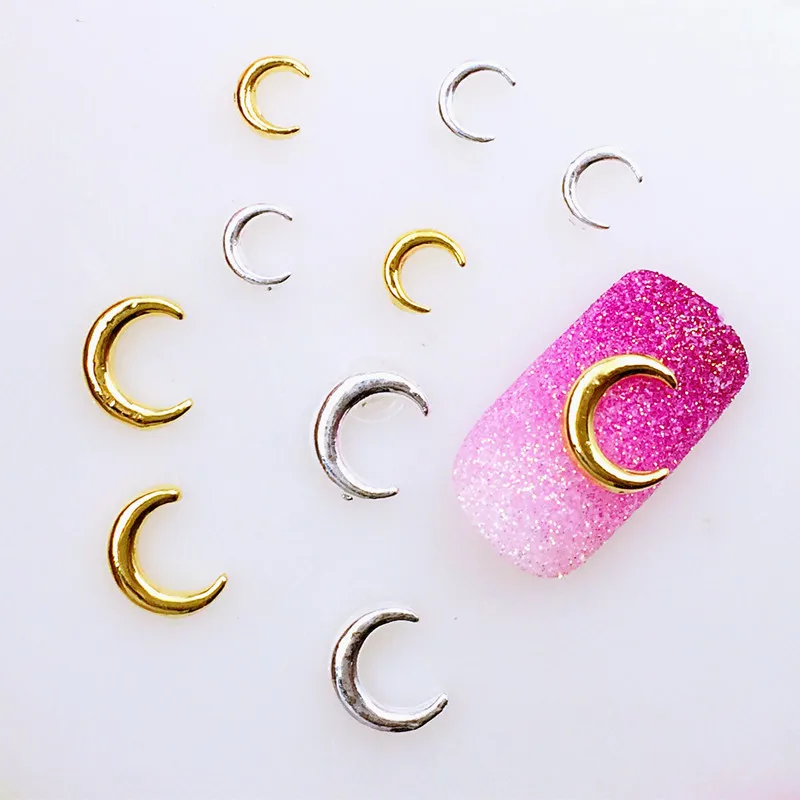 

10Pcs/Lot 4*4mm 5*7mm Gold and Silver Moon 3D DIY Metal Alloy Nail Art Decorations Nail Stickers Jewelry Accessories/Charms
