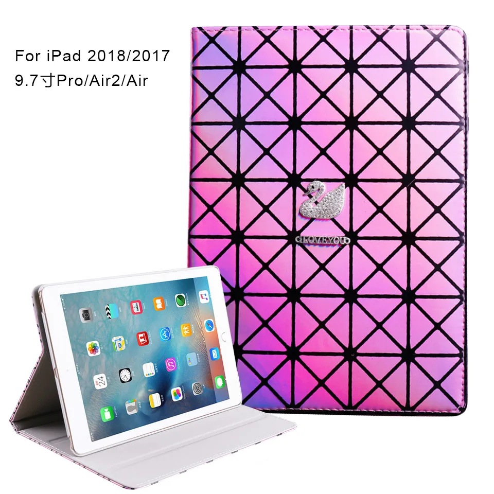 

For Ipad 9.7 inch Portable Laser Diamond Pattern i Pad Case Clamshell Multi-Angle Support Smart Flip Tablet Case