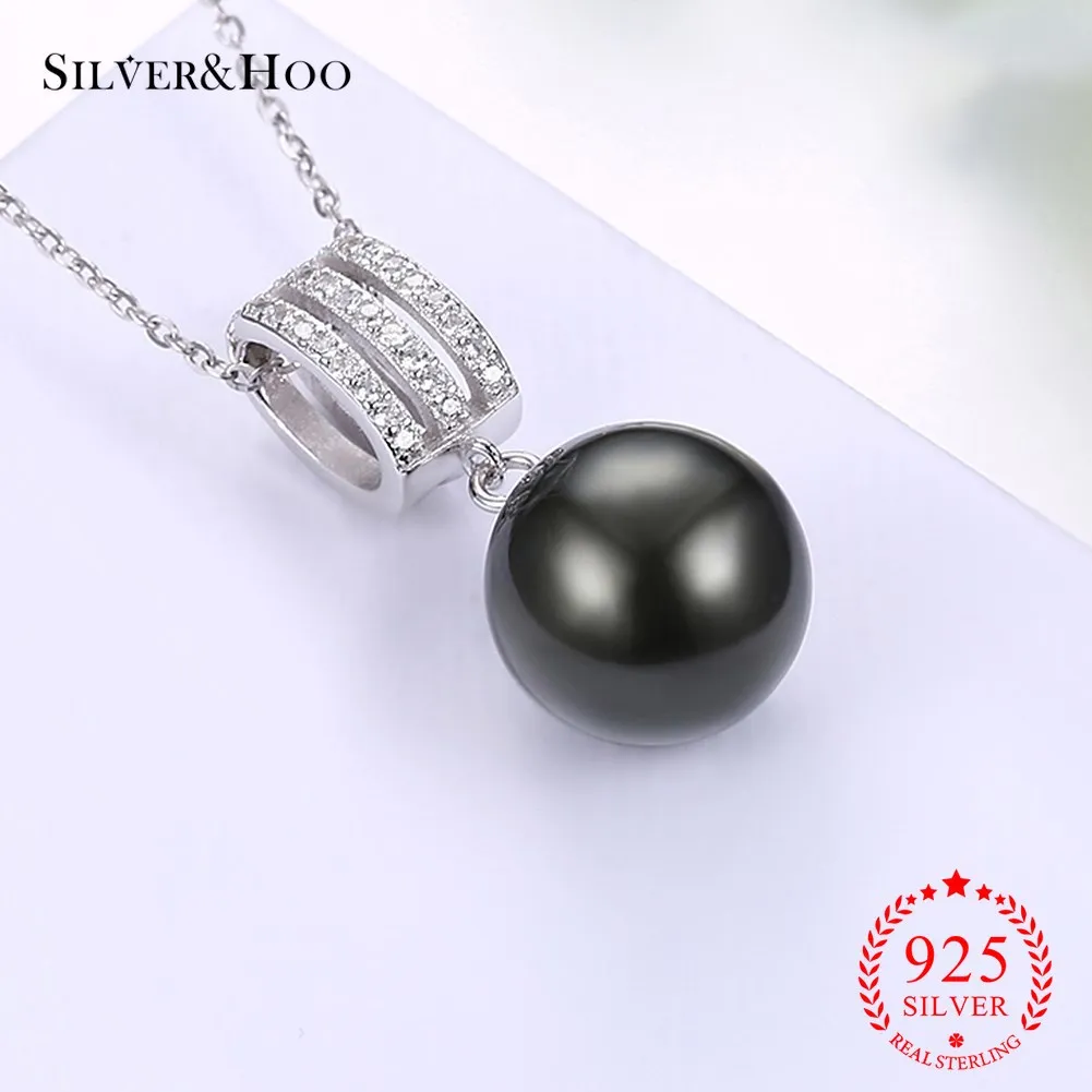 

SILVERHOO Authentic S925 Real Sterling Silver Black Pearl Series Diamond Inserted for Women High-quality Hanging Necklace