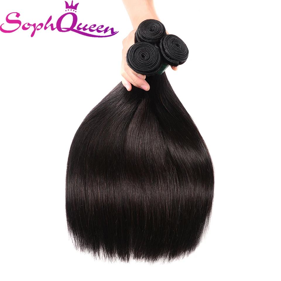 Soph queen hair перуанские прямые волосы плетение пучков можно купить с закрытием Remy человеческих волос наращивание двойной уток Бесплатная