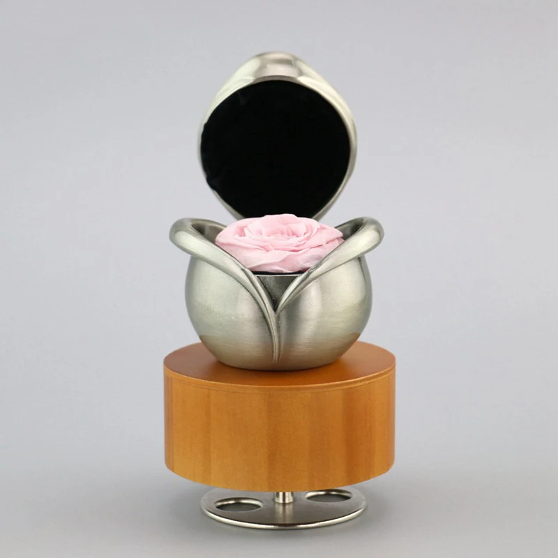 

Everlasting flower Clockwork Rotation Round Musical Boxes Wooden Music Box Wood Crafts Gift Home Decoration Accessories