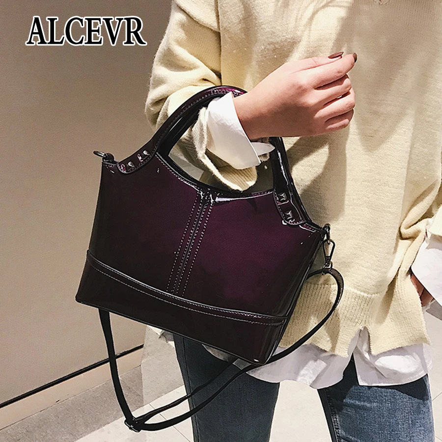 ALCEVR яркая лакированная искусственная кожа женские сумки сплошной цвет мягкая