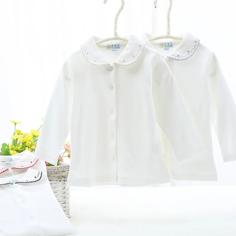 

Baby clothes embroidery cute neck girls t shirt long sleeves white baby girls clothes children clothing t-shirt kids clothes