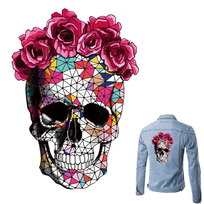 

Rose Skull Iron On Patch A-Level Washable 2018 New Easy Print By Household Irons T-Shirt Diy Decoration Parches Ropa Applique