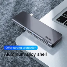 Baseus серый 5 в 1 концентратор адаптер Usb type C к USB 3,0*2/SD/TF для Macbook Pro Компьютерный Аксессуар с питанием типа C PD