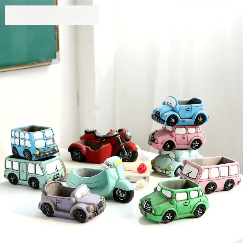 US $37.80 Silicone Concrete Mold Cartoon Car Shape Epoxy Resin Flower Pots Mould Handmade Craft Cement Planter Tool