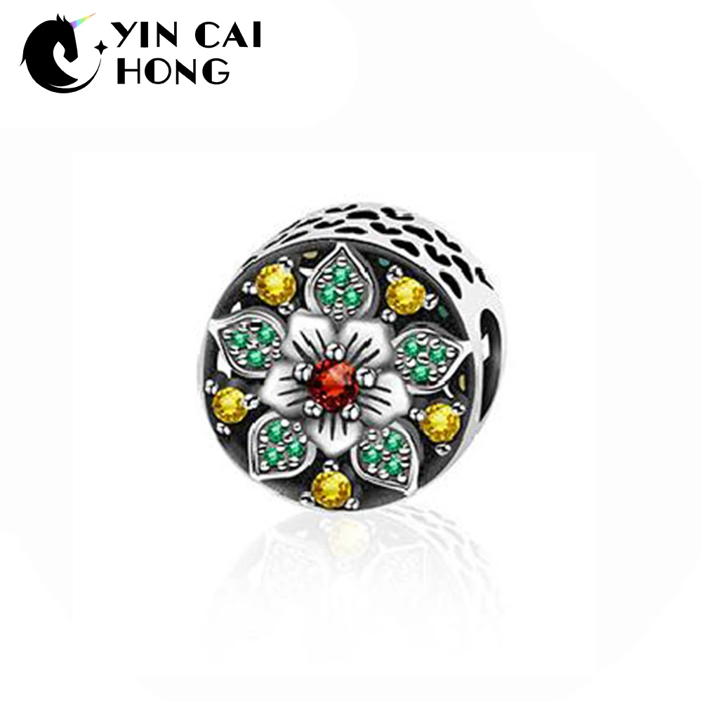 

YCH 100% 925 Sterling Silver Original Glamorous peony Gem Charm Beaded Women Fashion Jewelry Natural Glittering Gemstone