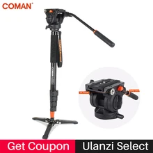 Coman Photography Camera Tripod Aluminum Monopod Fluid Video Head with Three feet Support Stand for Nikon Canon Sony Pentax DSLR