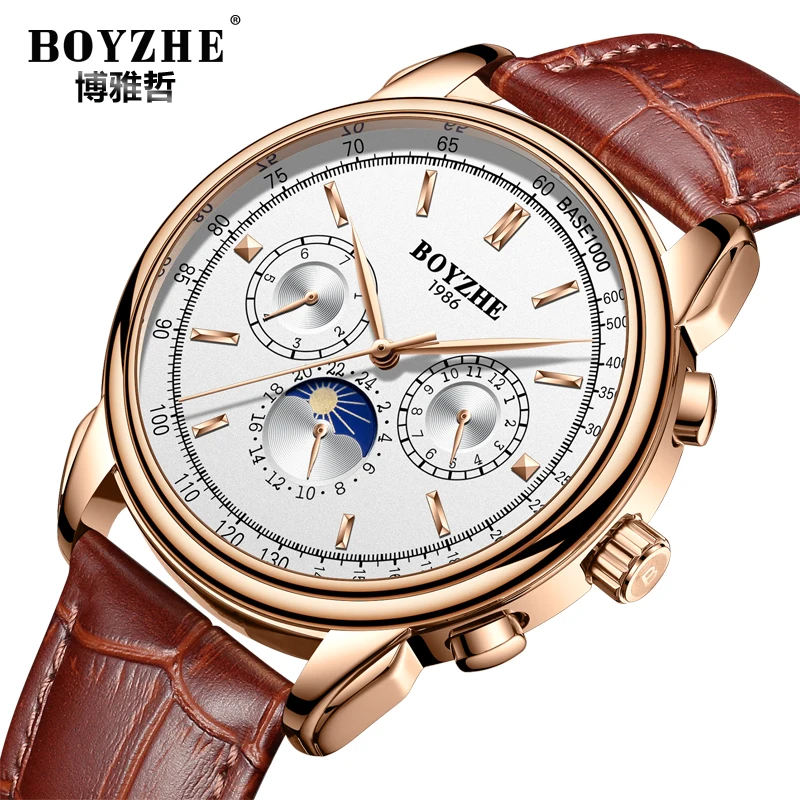 

Moonphase Unisex Watch Automatic Luxury Watch Design 3D Hour Marker Perspective Sapphire Crystal Back Mechanical Watches Leather