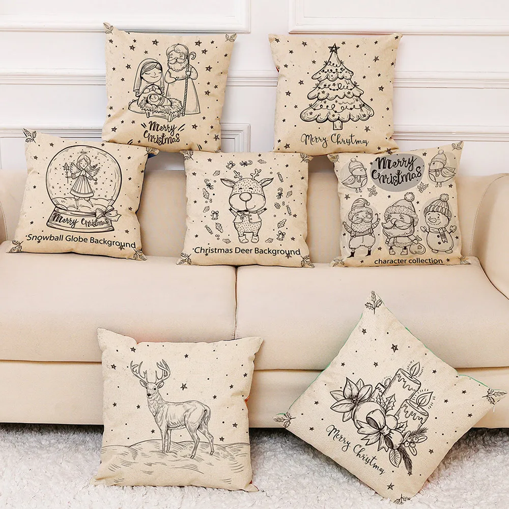 

Christmas Pillow Case Home Decor Graffi Style Throw Pillowcase Cotton Linen 45x45cm Pillow Covers