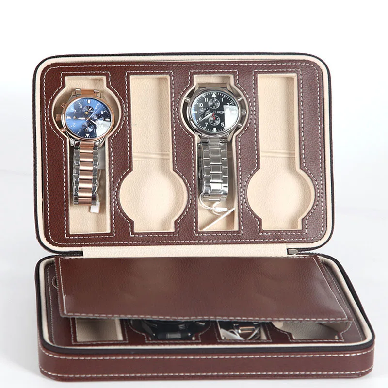 

Newly Portable 2 4 8 Grids Travel Watch Box PU Leather Zipper Storage Case Watch Organizer