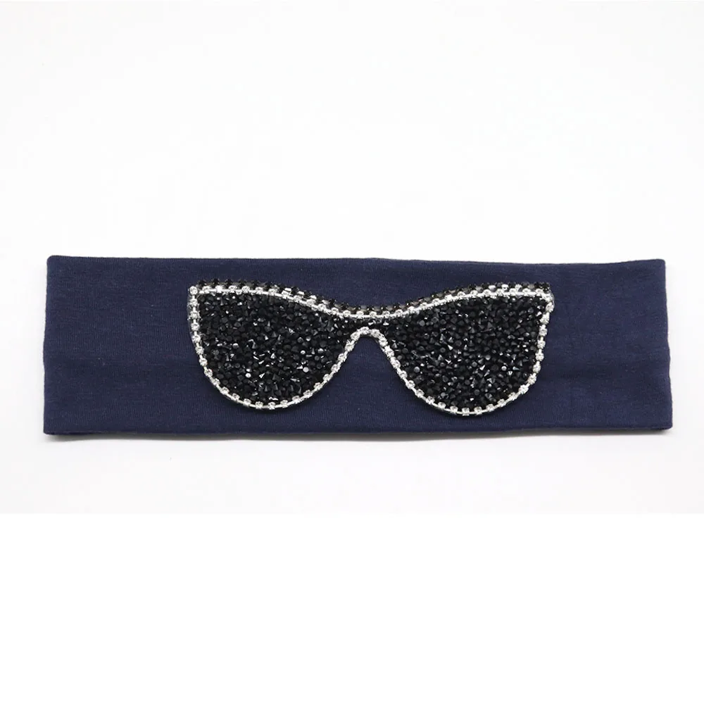 5,5 см Девушки Солнцезащитные очки повязки на голову Летняя мода стразы эластичная повязка на голову для девочек Дети хлопок повязки аксессуары для волос - Цвет: Navy Black