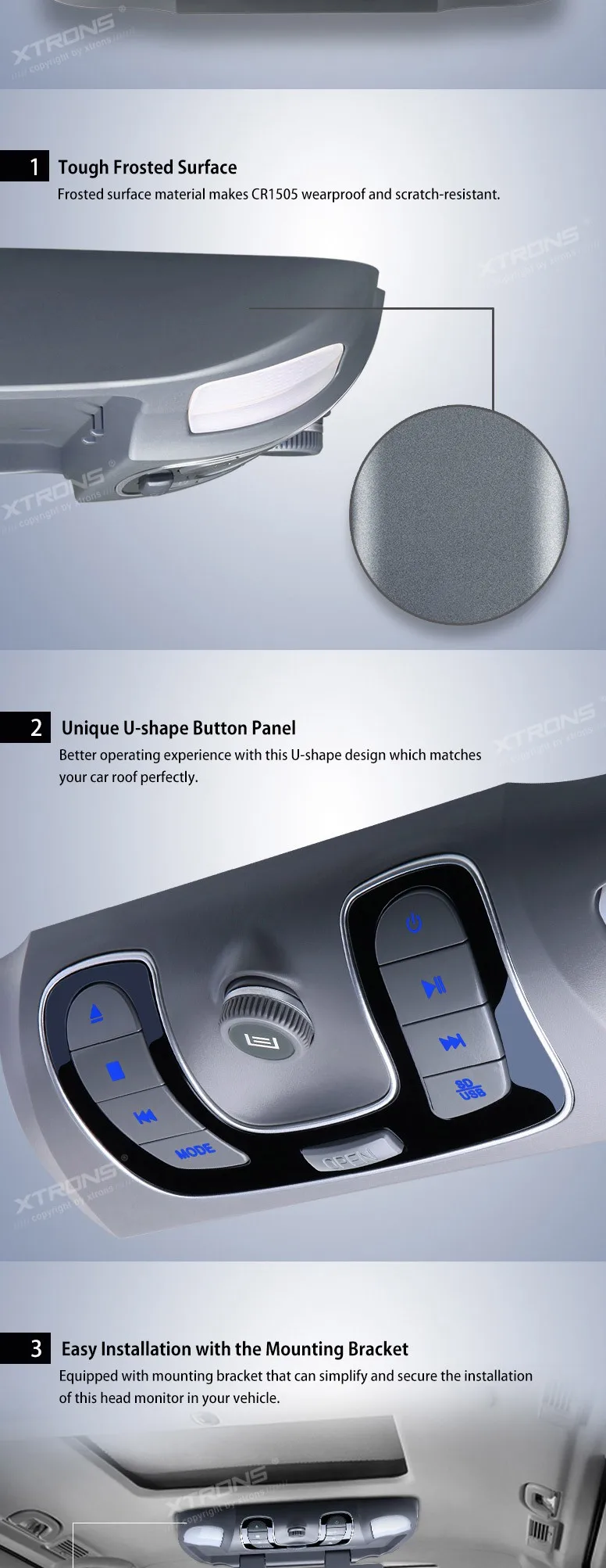 Cheap Grey 15.6" inch HD Car Roof  DVD Player with 1366*768 Resolution/170 Max Open Angle/Built-in IR & FM/32-Bit Games 1