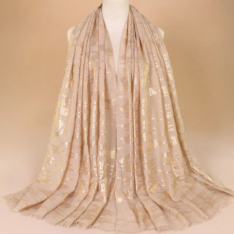 

H1244 new style viscose cotton muslim long scarf with gold sequins,fast delivery,can choose colors