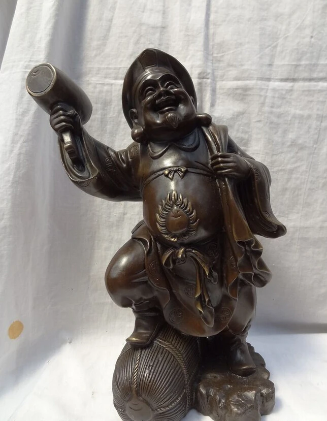 

S1156 16" Chinese Pure Bronze YuanBao Bag Maitreya Japen Buddha Mammon Hammer Statue (B0328)