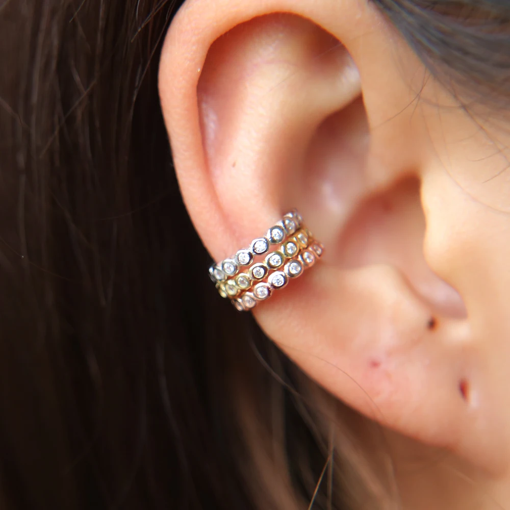 2017 Real New Plant Trendy Earings Aretes Bezel Cubic Zirconia Cz Circle Cuff Sparking 925 Silver No Pierced Ear Earring (9)