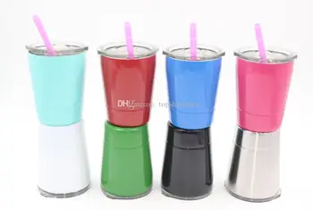 

9colors 8.5oz wine glasses Stainless Steel Tumbler 8.5oz cups Travel Vehicle Beer Mug non-Vacuum mugs with straws & lids