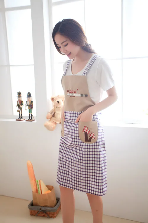 Woman Long sleeved Apron Linen Cotton Adjustable Apron Overalls Anti Oil Stain Pockets for Waiter Kitchen Anti dress Overclothes