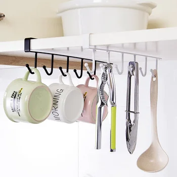 

Iron Cabinets Multi-Purpose Hooks Kitchen Nail-free Cup Storage Rack Scarf Holder Home Kitchen Tool Storage Organizers