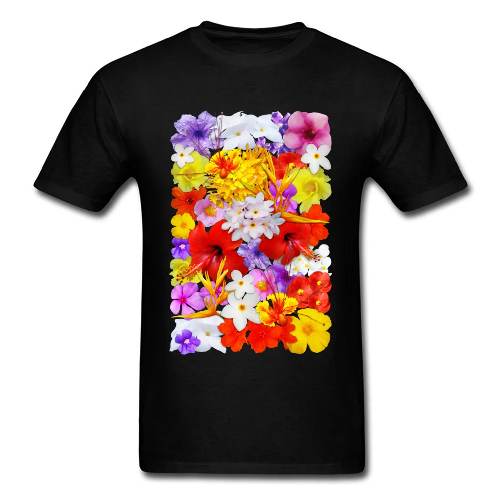 Exotic Flowers Colorful Explosion Tops Shirt Thanksgiving Day Round Collar Pure Cotton Man T Shirt Family Sweatshirts Retro Exotic Flowers Colorful Explosion black