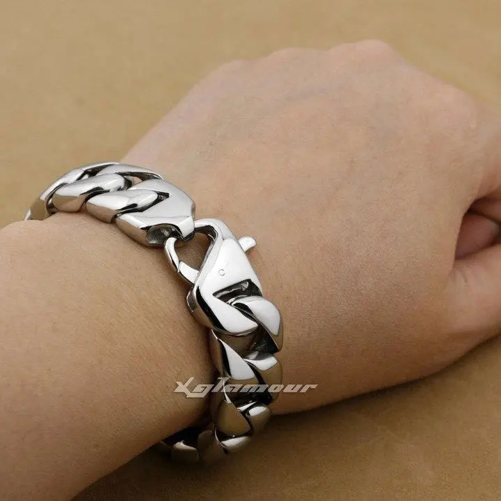 

Rocker Fashion Bracelet Solid 316L Stainless Steel Cool Men's Biker Shiny Bracelet 5L019 -- 7.3"~10.6"