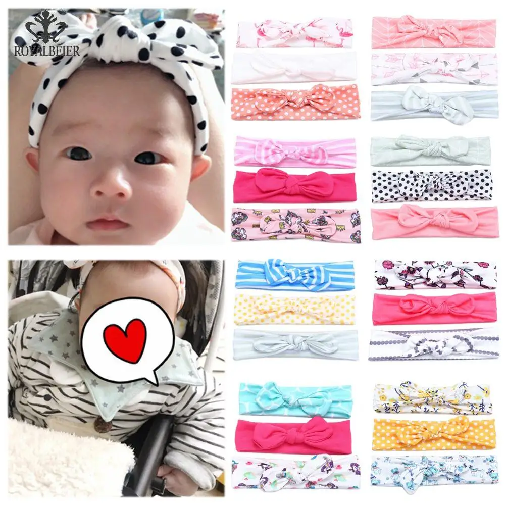 

Fashion Boy Girl Headband Suit Cotton Fiber Children Hair Band Mixed Color Bow Hair Bandage Three Care Headdress