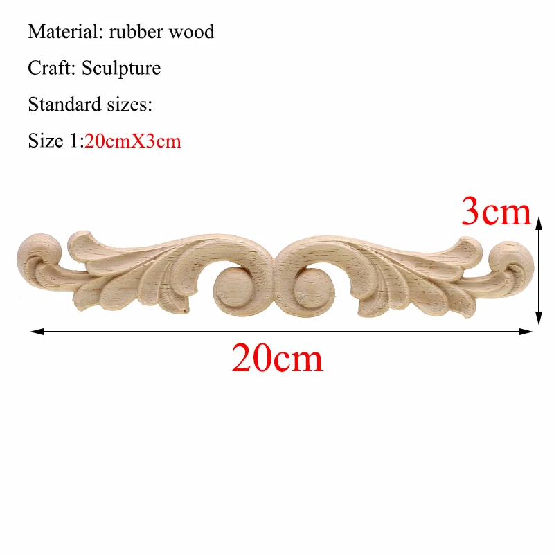 Прямоугольная резьба из натурального дерева аппликации для мебельного шкафа неокрашенные деревянные молдинги наклейка Винтажные Украшения Аксессуары - Цвет: 20cmX3cm