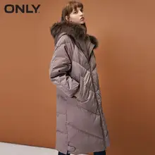 Только женский Зимний длинный пуховик на молнии с двойной головкой съемный меховой воротник рукава реглан | 118312561