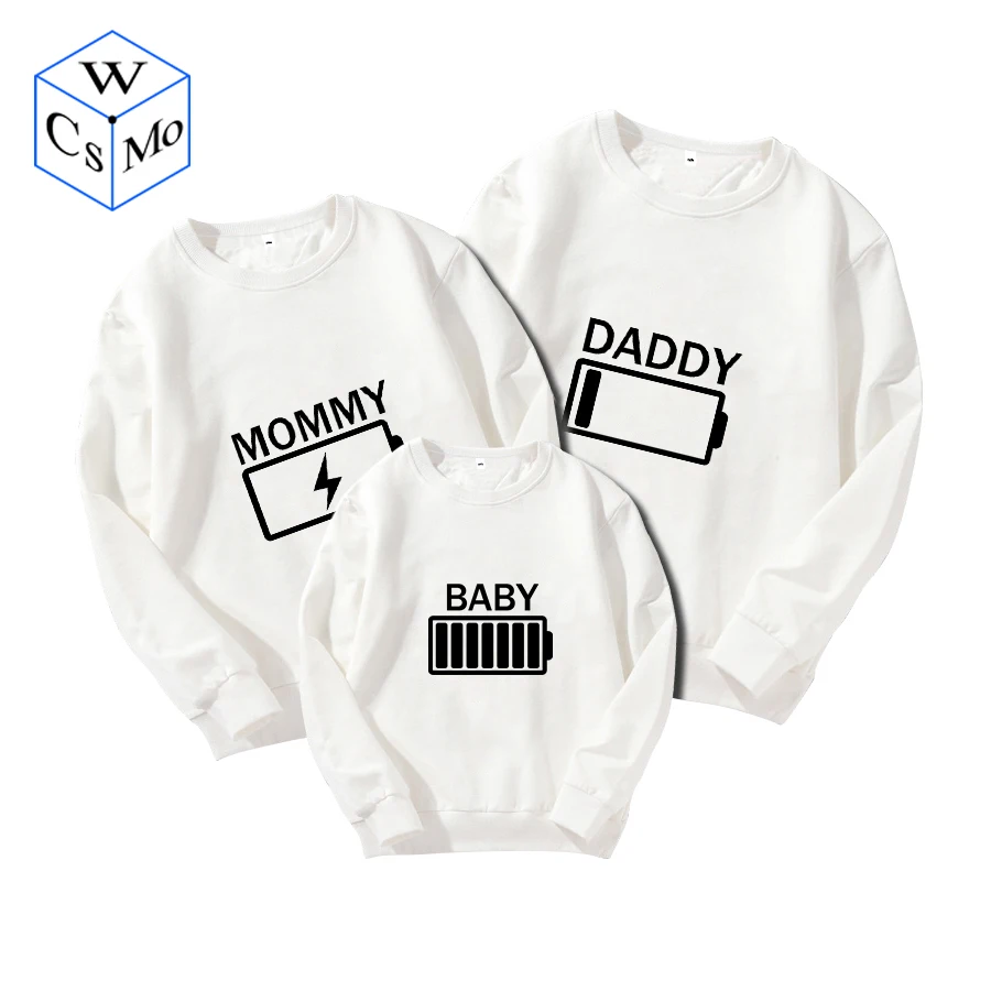 

Funny Battery Charged Print Family Matching Clothes SweaTshirt Pullovers Streetwear Mom and Daughter Matching Clothes Couples