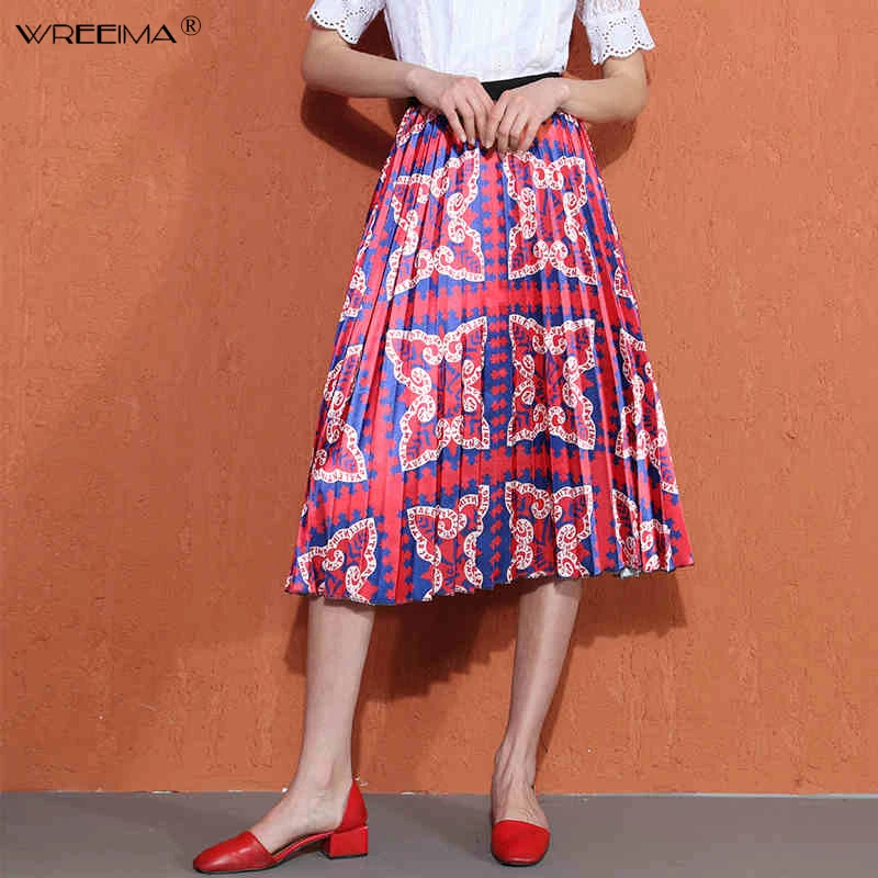 Wreeima Женская юбка плиссированная весна осень Высокая талия с буквенным принтом юбки для женщин Повседневная модная плиссированная миди юбка