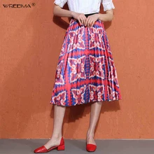 Wreeima Женская юбка плиссированная весна осень Высокая талия с буквенным принтом юбки для женщин Повседневная модная плиссированная миди юбка