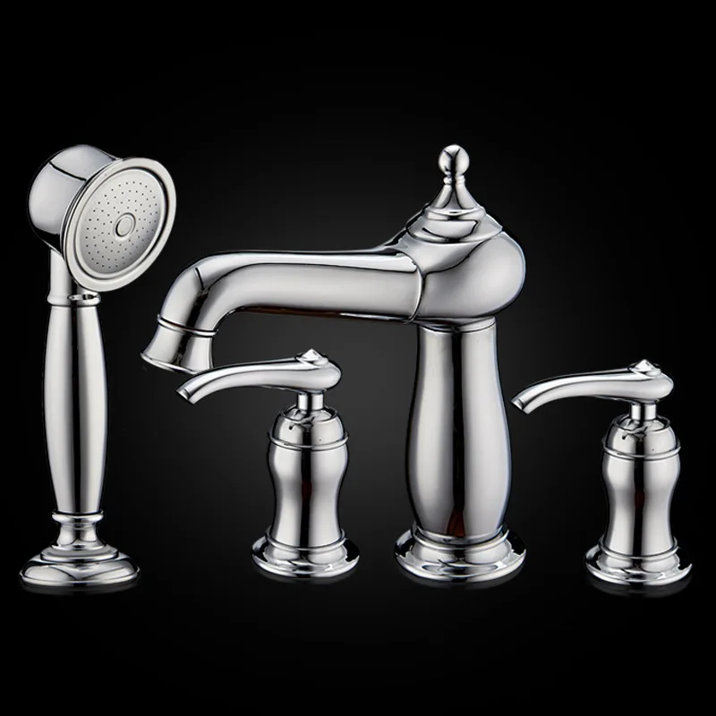 

Eledtroplate Gold Kitchen Faucets Brass Classic Four Holes Basin Faucet Pull Out 360 Rotata Sink Taps Hot Cold Deck Mounted