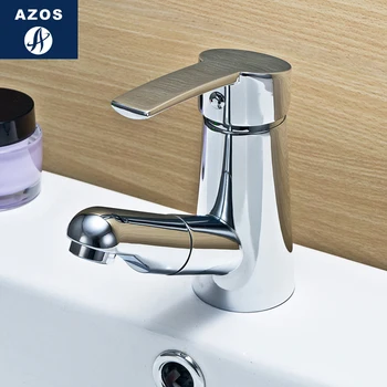 

Modern Bathroom Faucet Pull Out Shower Head Nozzle Single Handle Swivel Spout Vessel Sink Mixer Tap Chrome Polish CLMP009Z