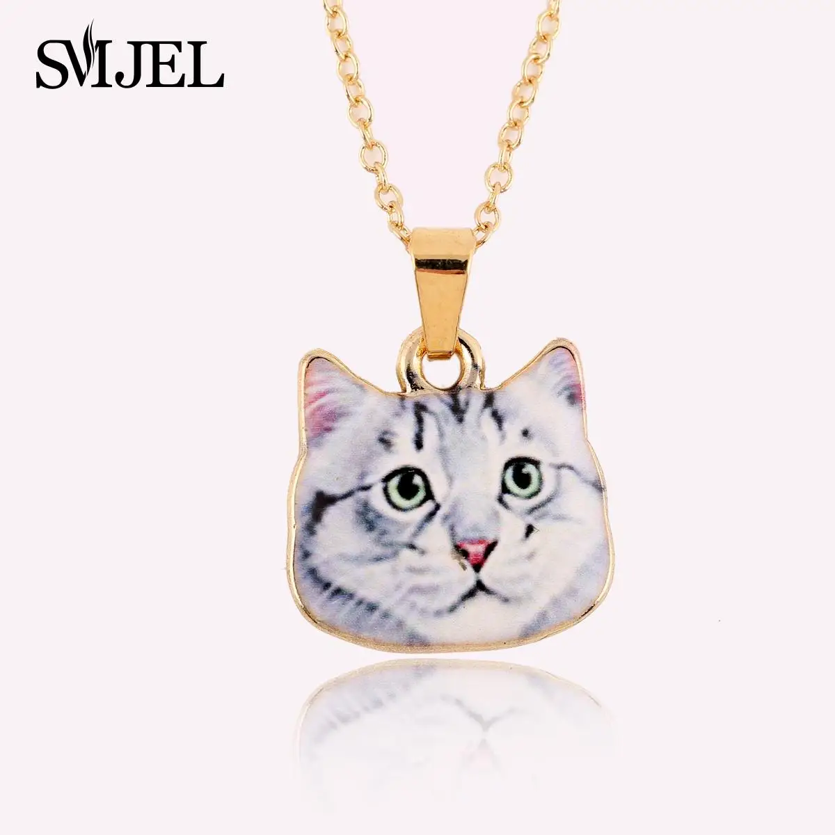 SMJEL New Fashion Jewelry Colorful Animal Kitty Necklace Lovely Gray