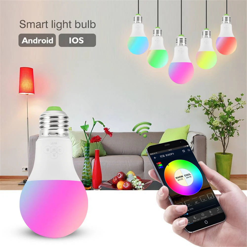 Интеллектуальная беспроводная(Wi-Fi) лампочка светодиодный светильник RGB 4,5 W/6,5 Вт электрическая лампочка с регулируемой яркостью Wake-Up совместим с Alexa и Google Assistant