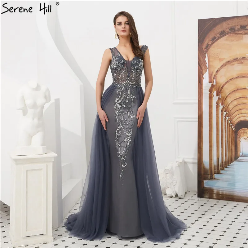 

Elegant Half Sleeve Lace Evening Dresses Navy Blue Floor Length Long Formal Dress Party Gown Robe De Soiree BLA60803