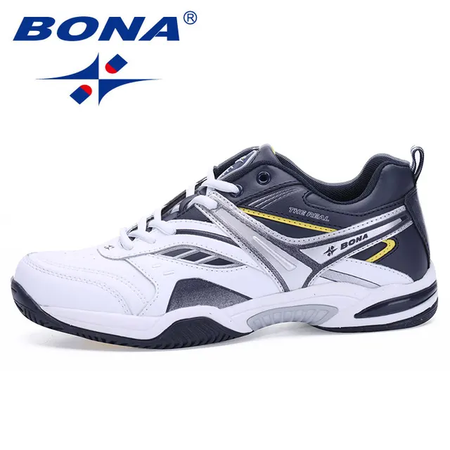 BONA New Classics Style Men Tennis Shoes Lace Up Men Sport Shoes Top Quality Comfortable Male Sneakers Shoes Fast Free Shipping Yellow White