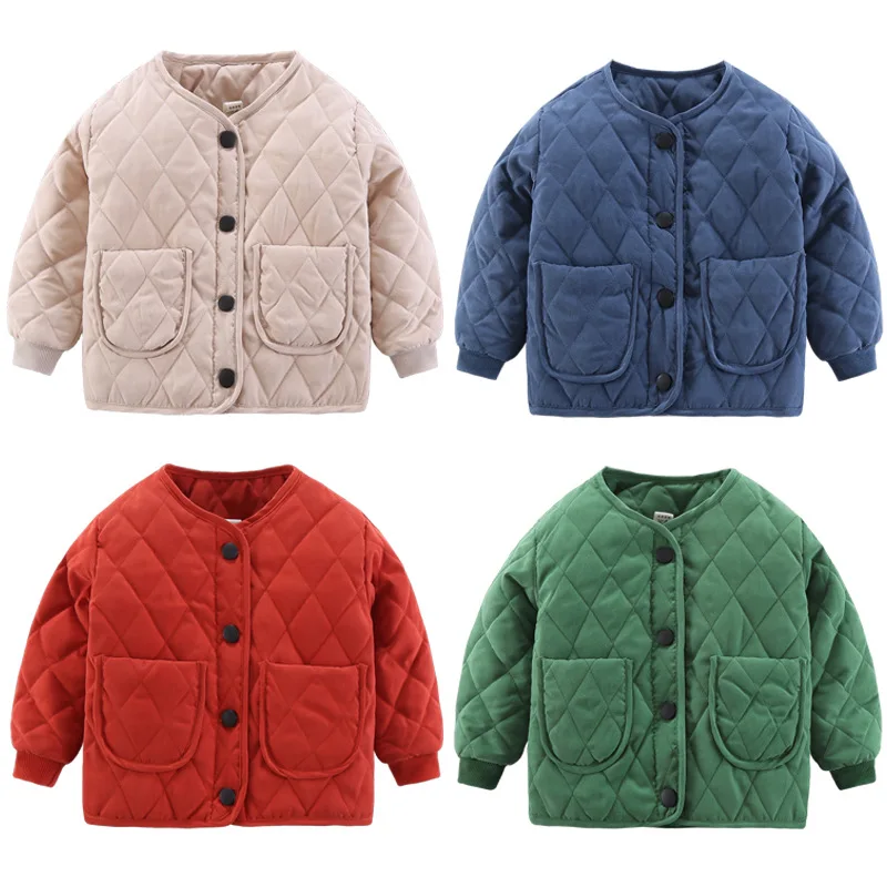 

Unisex Boys Girls Plaid Long Sleeve Hoodless Short Casual Fashion Winter Coats Thicken Warm Cotton Outdoor Jackets