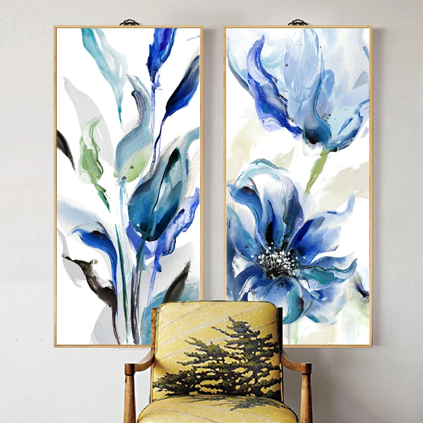 abstract Floral blue colorful art print canvas painting on the wall