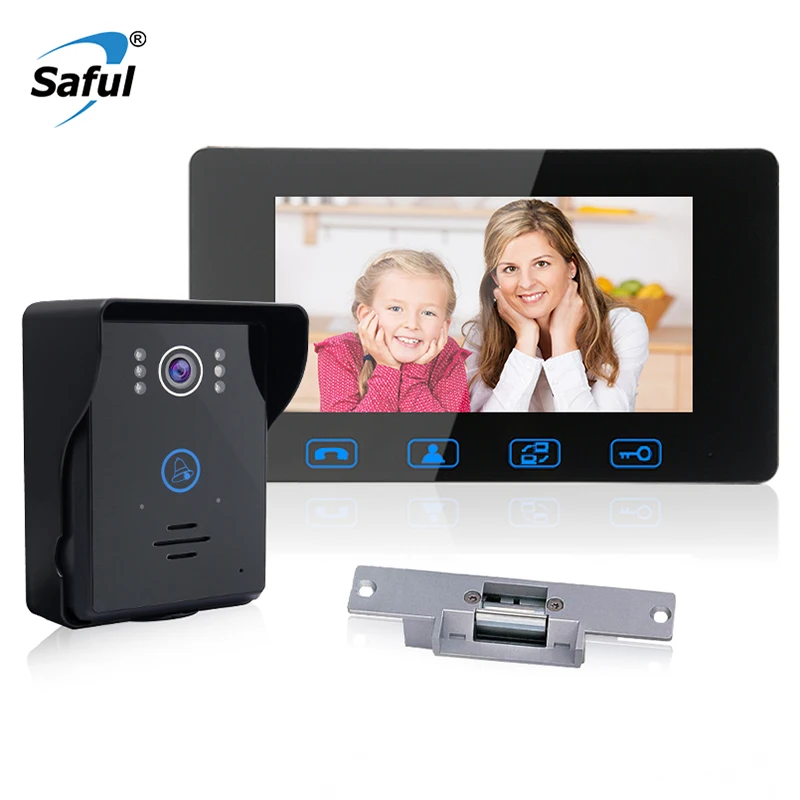 

Saful 7" Wired Video Door Phone Waterproof Intercom Color Home Electric Unlock Function with IR Night Vision Doorbell Intercom
