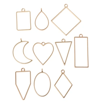 

10Pc Assorted Geometric Hollow Pressed Flower Frame Pendant Resin Jewelry Making