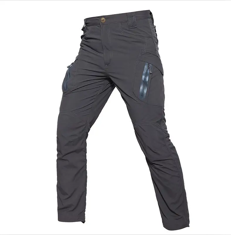 Эластичные тактические брюки-карго IX9, мужские быстросохнущие армейские военные штаны SWAT с несколькими карманами, Тонкие штаны для пейнтбола - Цвет: Gray